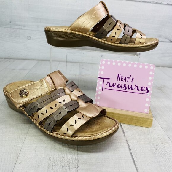 Coral Bay JAZLYN  Rose Gold Brown Adjustable Wedge Low Heel Slides Sandal Sz 6 M - Picture 2 of 14